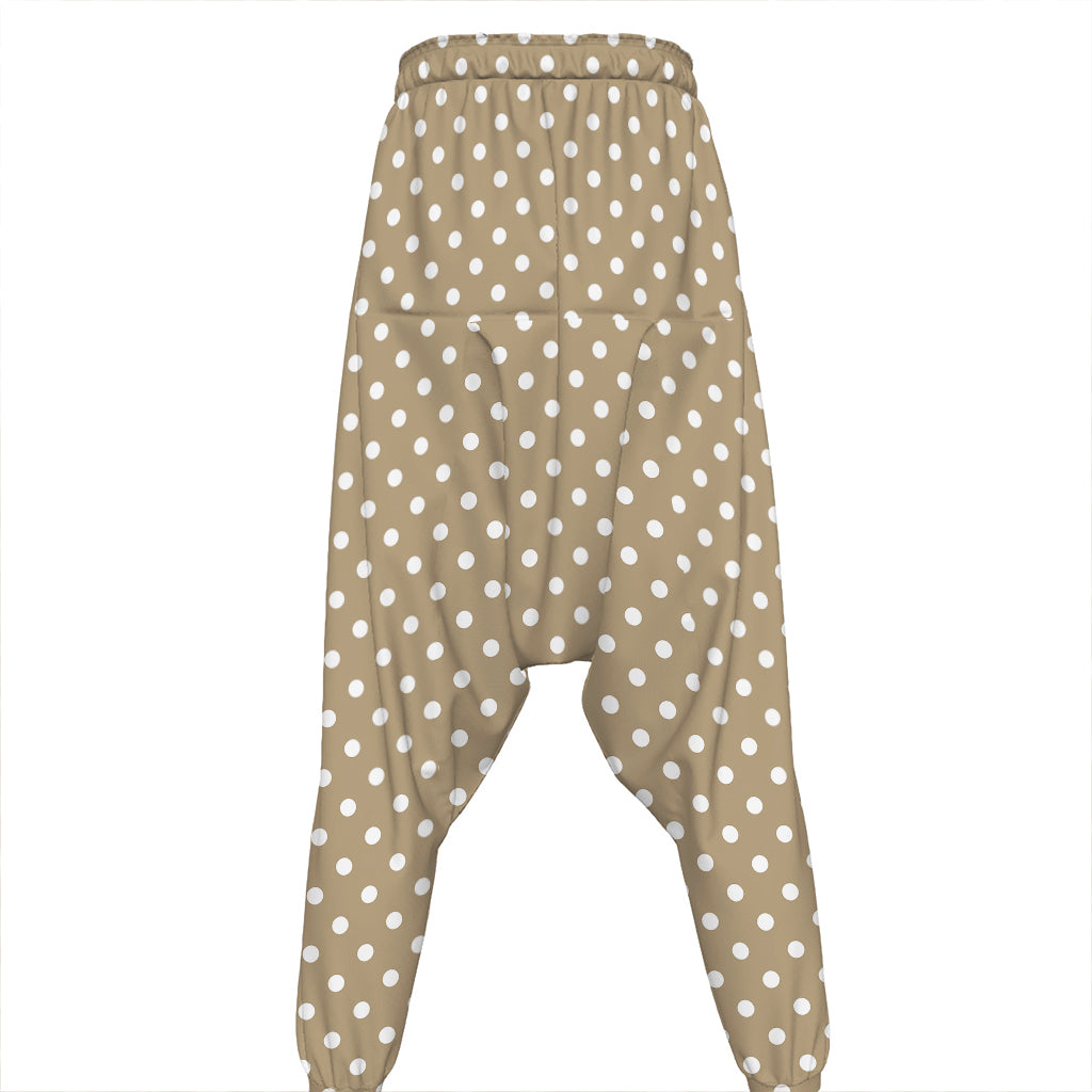Beige And White Polka Dot Pattern Print Hammer Pants