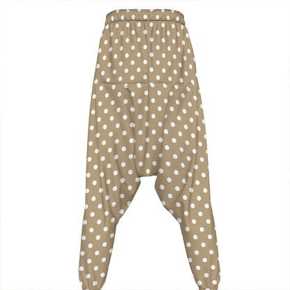 Beige And White Polka Dot Pattern Print Hammer Pants