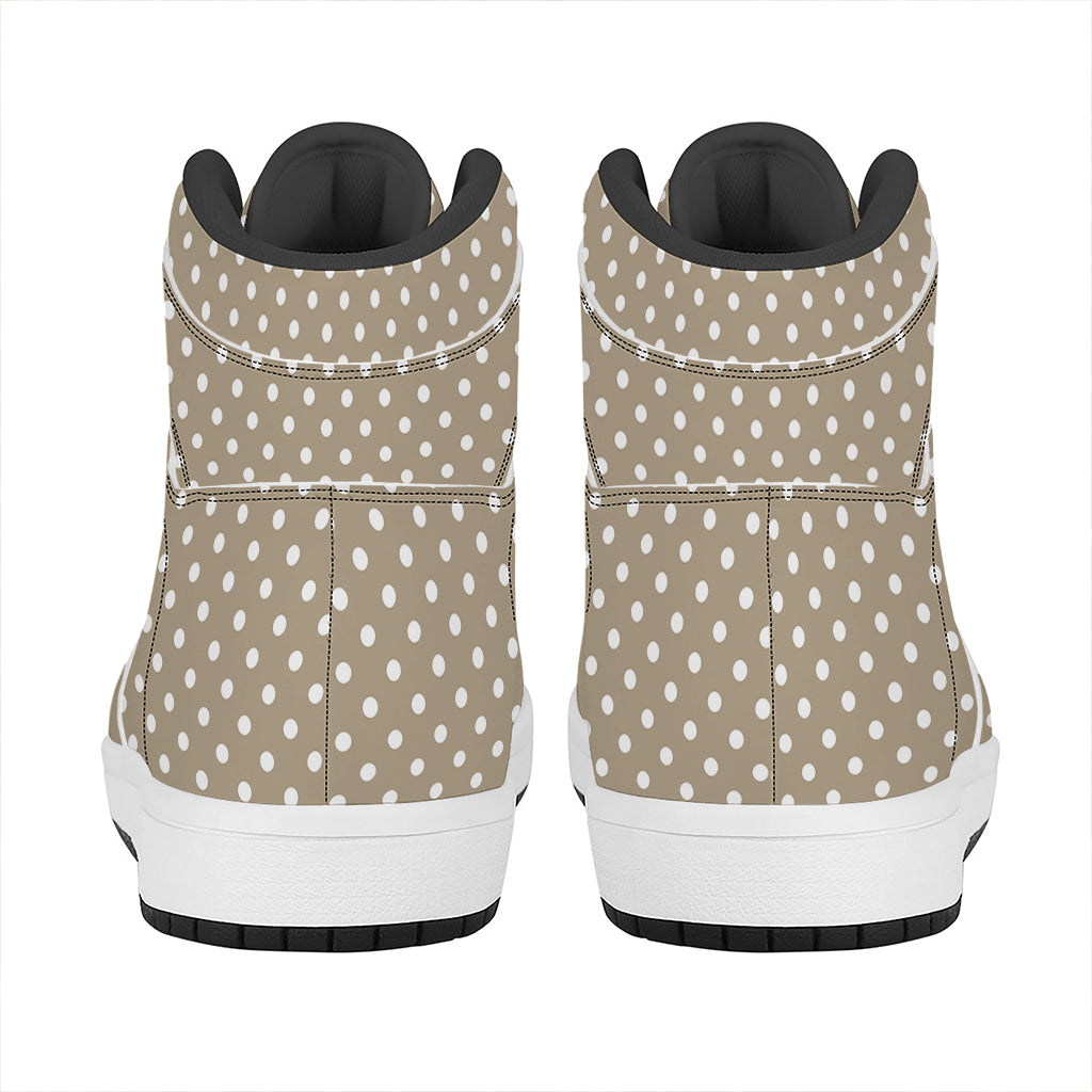 Beige And White Polka Dot Pattern Print High Top Leather Sneakers