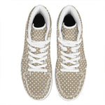 Beige And White Polka Dot Pattern Print High Top Leather Sneakers