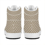 Beige And White Polka Dot Pattern Print High Top Leather Sneakers