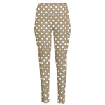 Beige And White Polka Dot Pattern Print High-Waisted Pocket Leggings