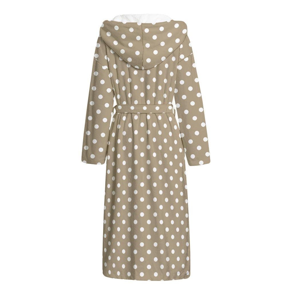 Beige And White Polka Dot Pattern Print Hooded Bathrobe