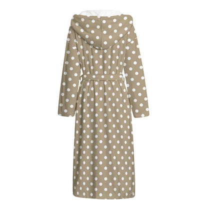 Beige And White Polka Dot Pattern Print Hooded Bathrobe