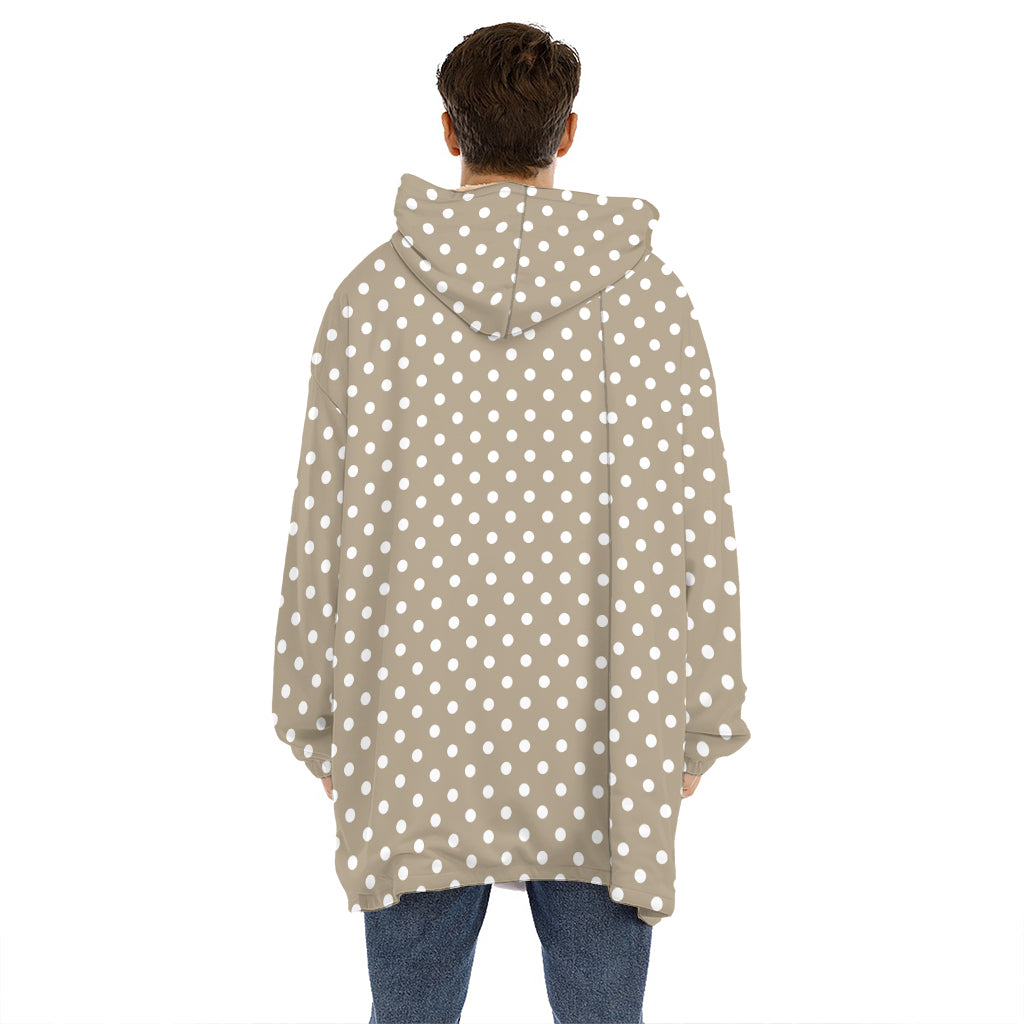 Beige And White Polka Dot Pattern Print Hoodie Blanket