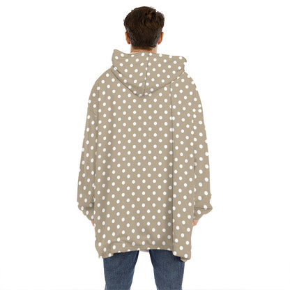 Beige And White Polka Dot Pattern Print Hoodie Blanket
