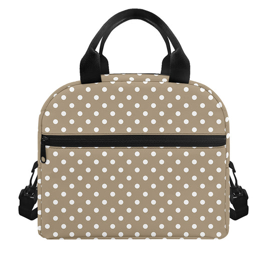 Beige And White Polka Dot Pattern Print Insulated Lunch Bag
