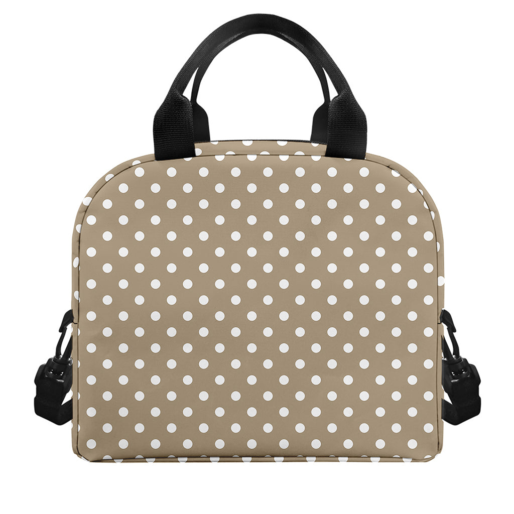Beige And White Polka Dot Pattern Print Insulated Lunch Bag