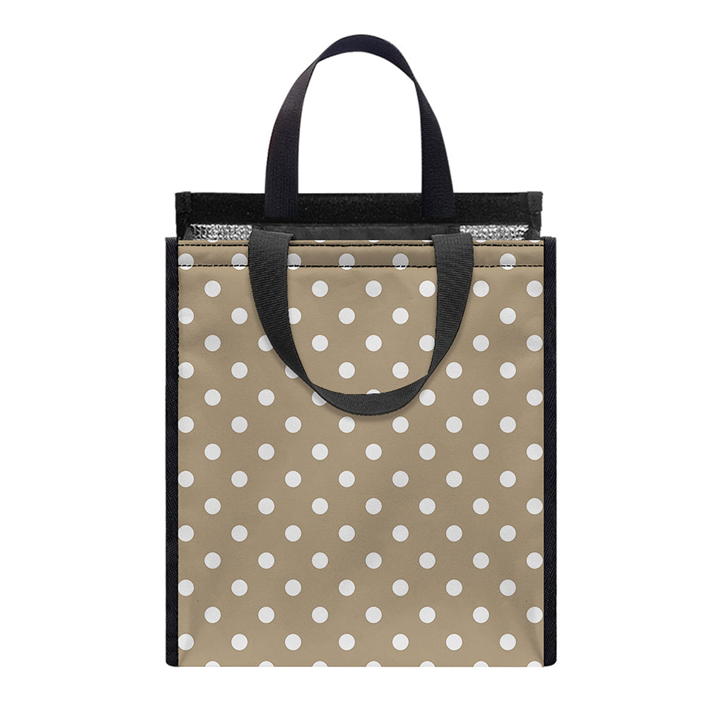 Beige And White Polka Dot Pattern Print Insulated Lunch Tote
