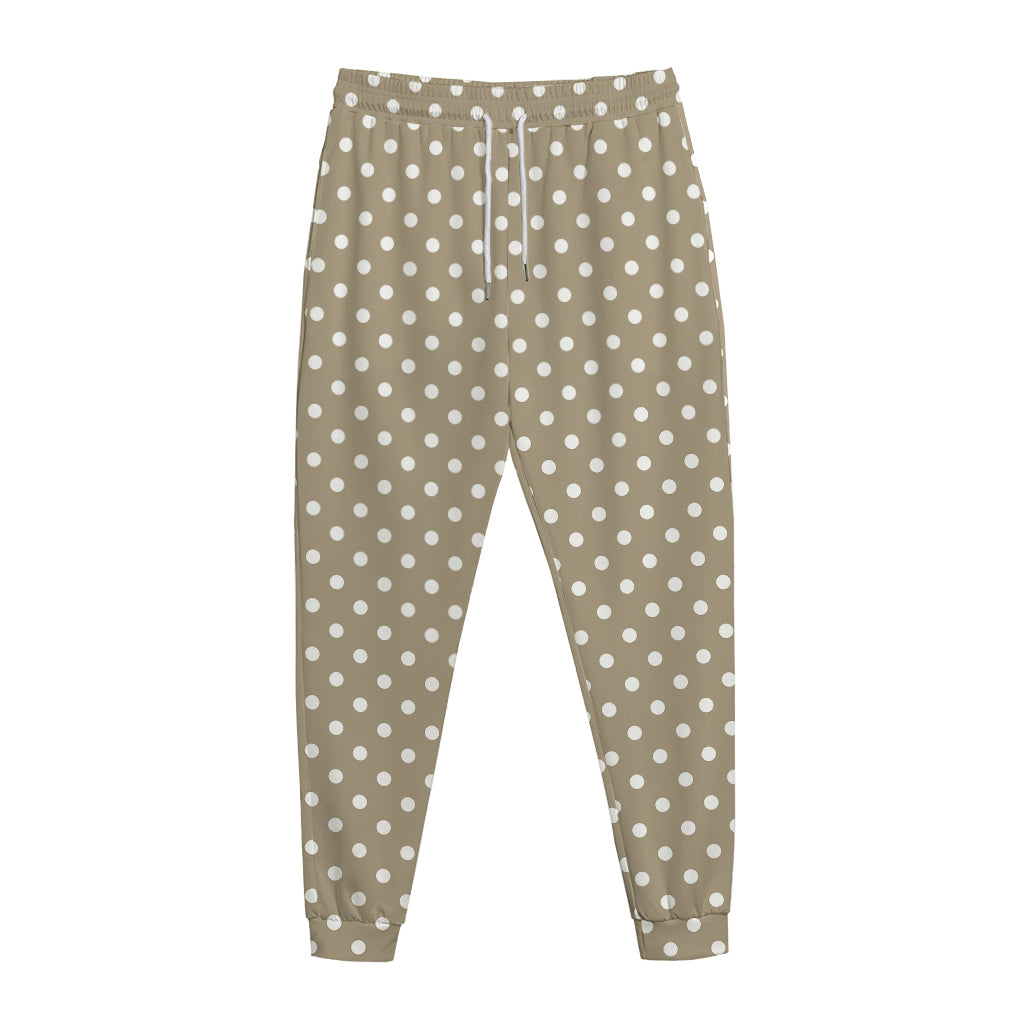Beige And White Polka Dot Pattern Print Jogger Pants