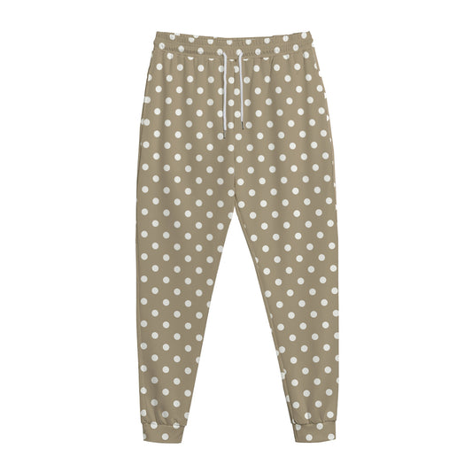 Beige And White Polka Dot Pattern Print Jogger Pants