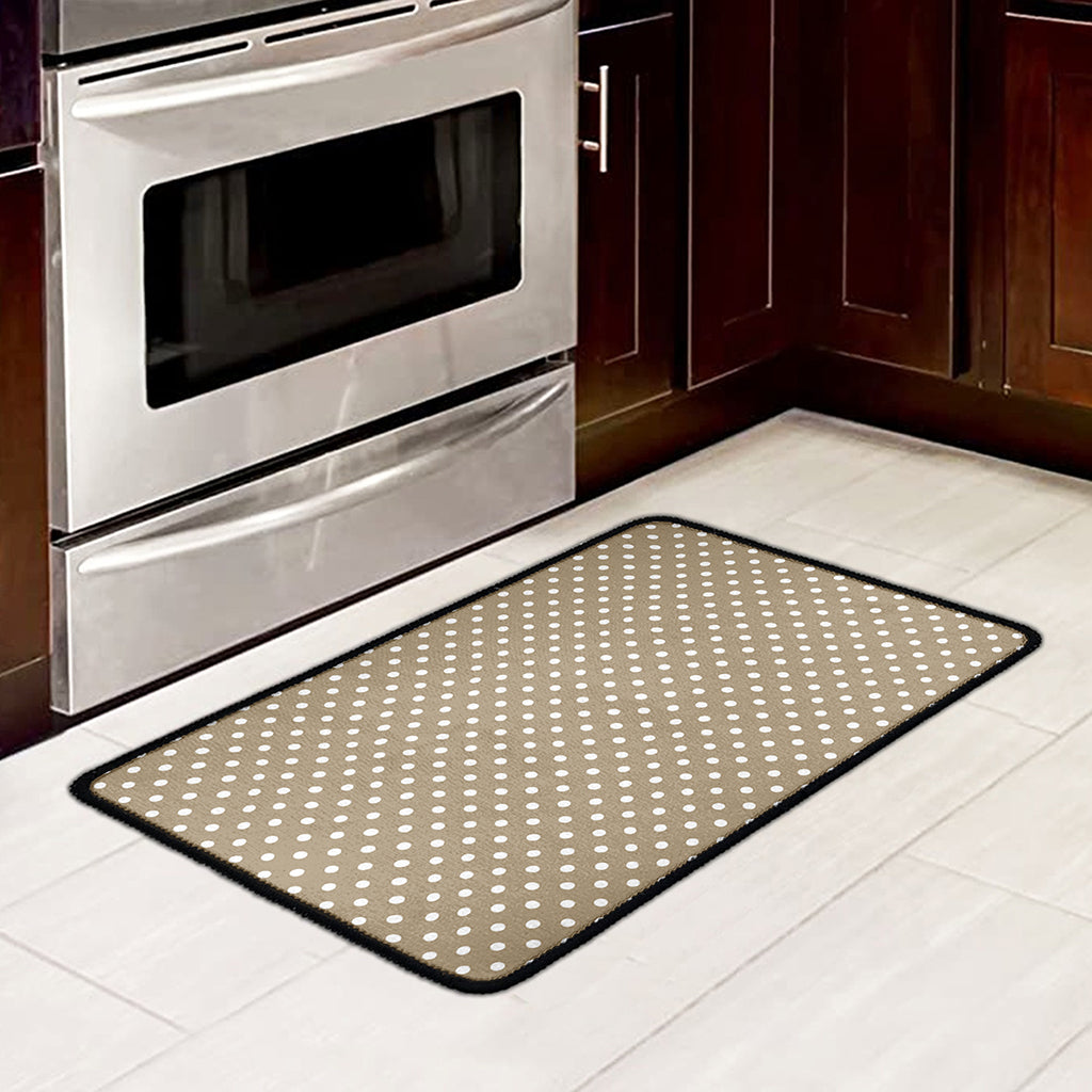 Beige And White Polka Dot Pattern Print Kitchen Mat