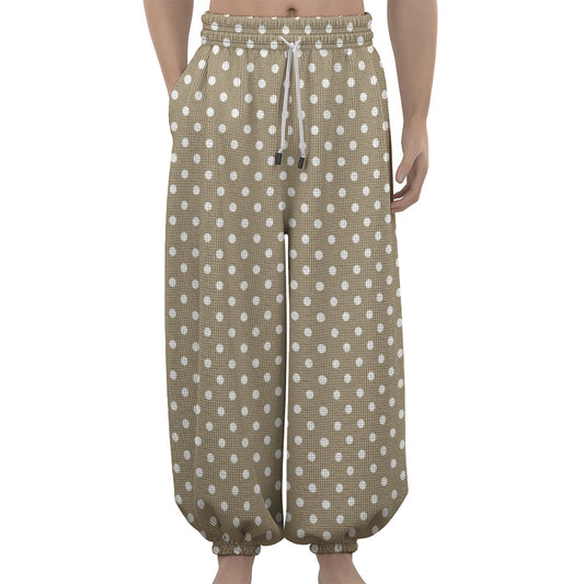 Beige And White Polka Dot Pattern Print Lantern Pants