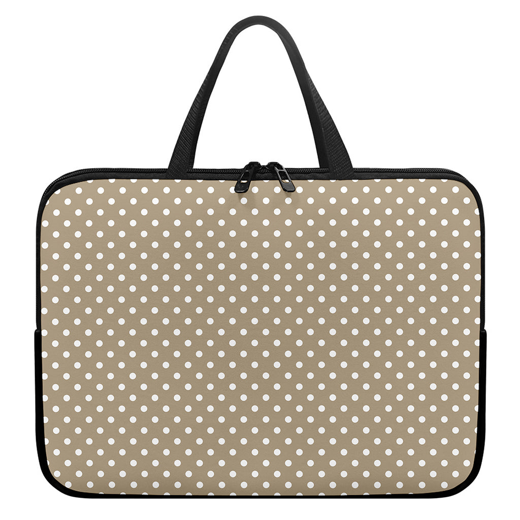 Beige And White Polka Dot Pattern Print Laptop Sleeve With Handle