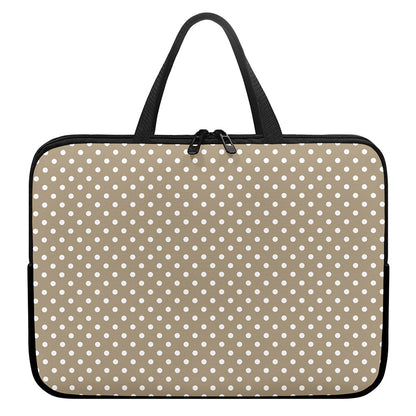 Beige And White Polka Dot Pattern Print Laptop Sleeve With Handle