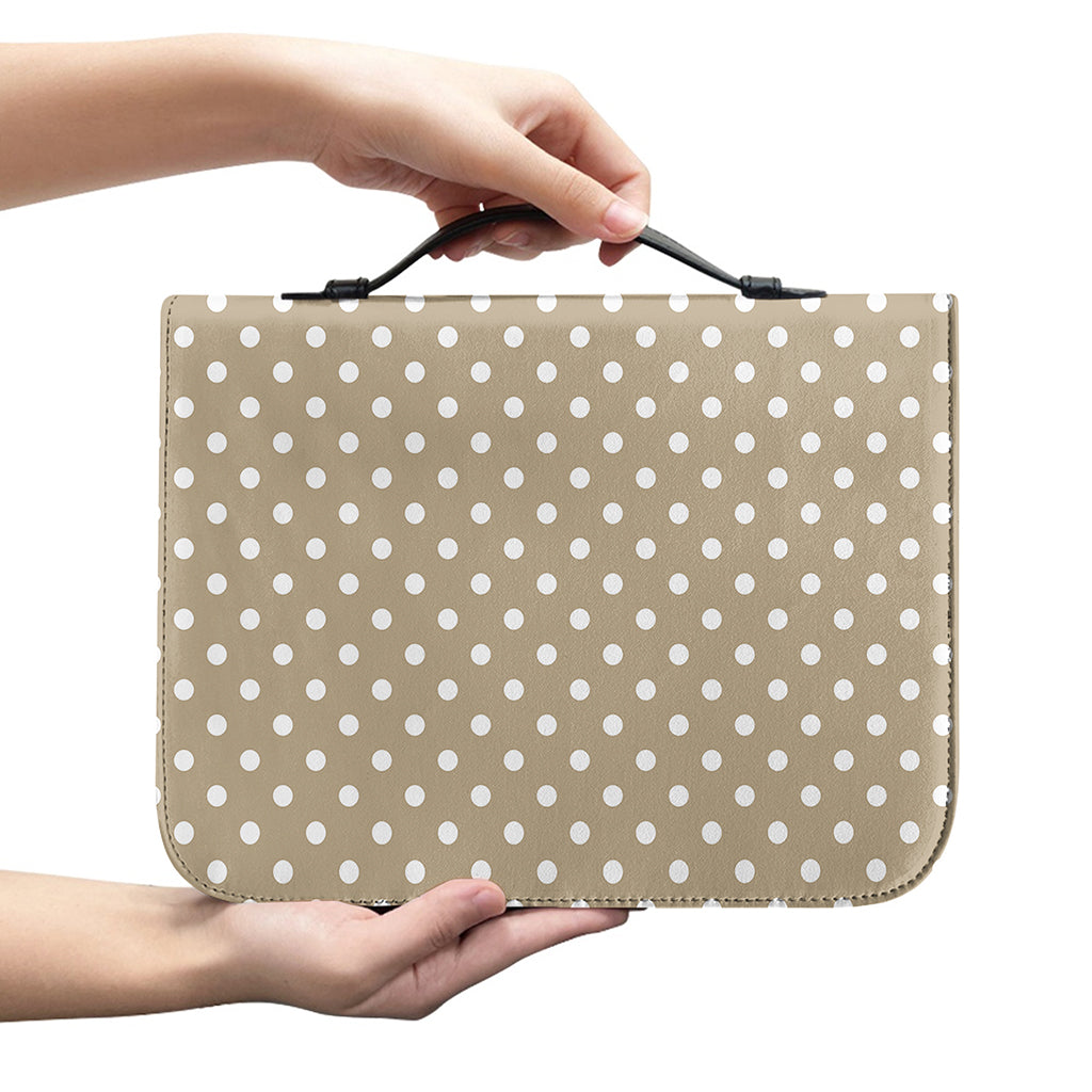 Beige And White Polka Dot Pattern Print Leather Bible Cover