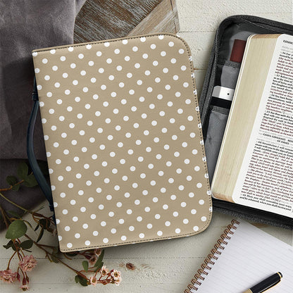 Beige And White Polka Dot Pattern Print Leather Bible Cover
