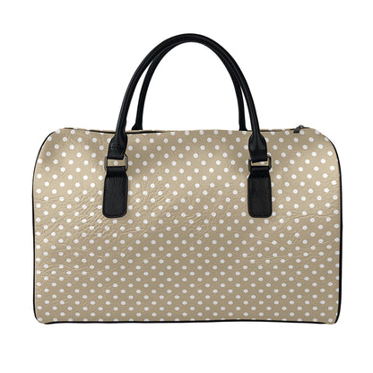 Beige And White Polka Dot Pattern Print Leather Duffle Bag
