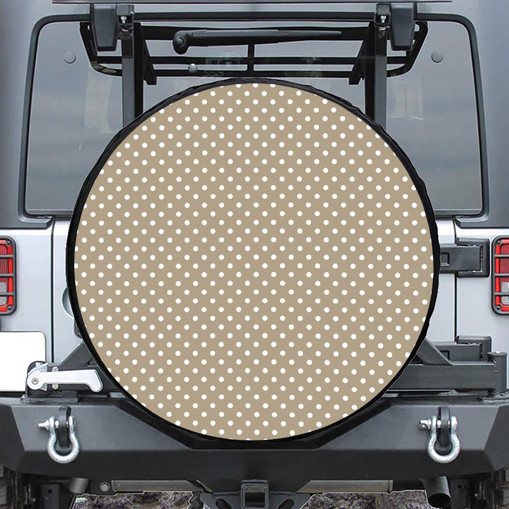 Beige And White Polka Dot Pattern Print Leather Spare Tire Cover