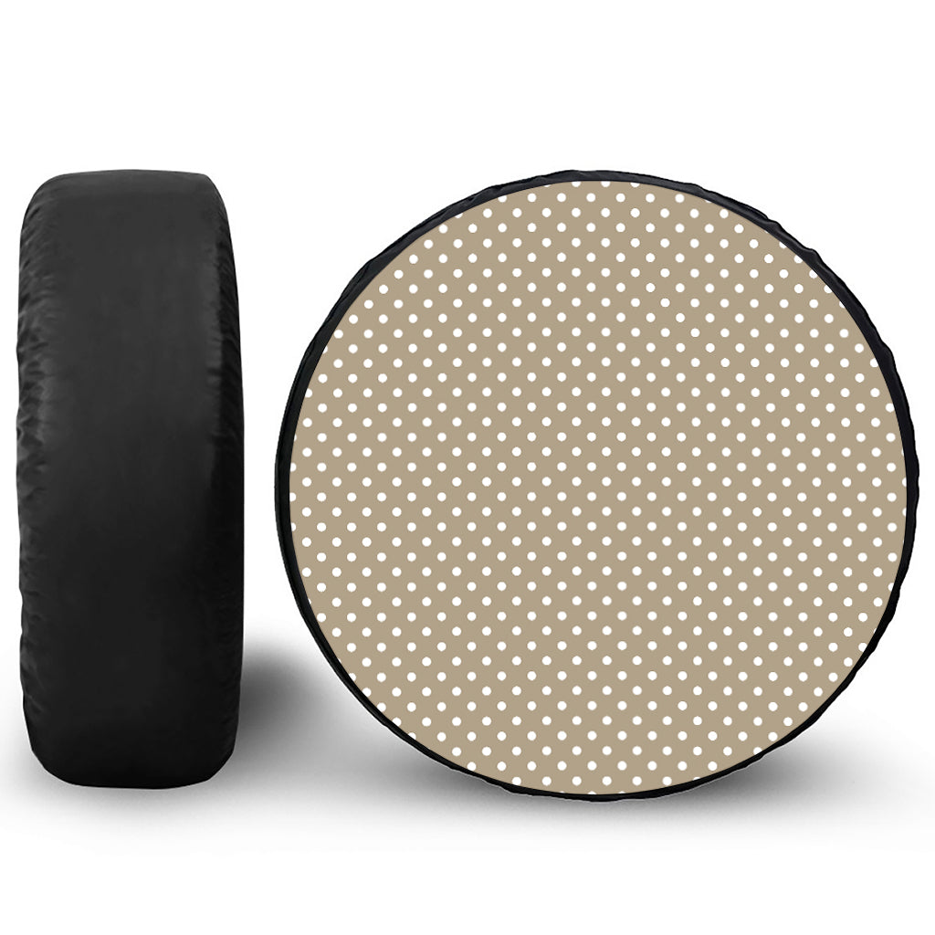 Beige And White Polka Dot Pattern Print Leather Spare Tire Cover