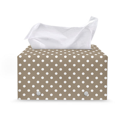 Beige And White Polka Dot Pattern Print Leather Tissue Box Cover