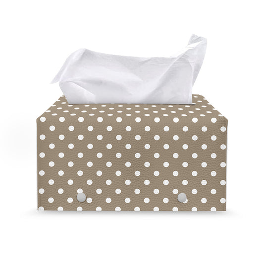 Beige And White Polka Dot Pattern Print Leather Tissue Box Cover