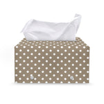 Beige And White Polka Dot Pattern Print Leather Tissue Box Cover
