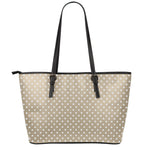 Beige And White Polka Dot Pattern Print Leather Tote Bag