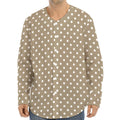Beige And White Polka Dot Pattern Print Long Sleeve Baseball Jersey