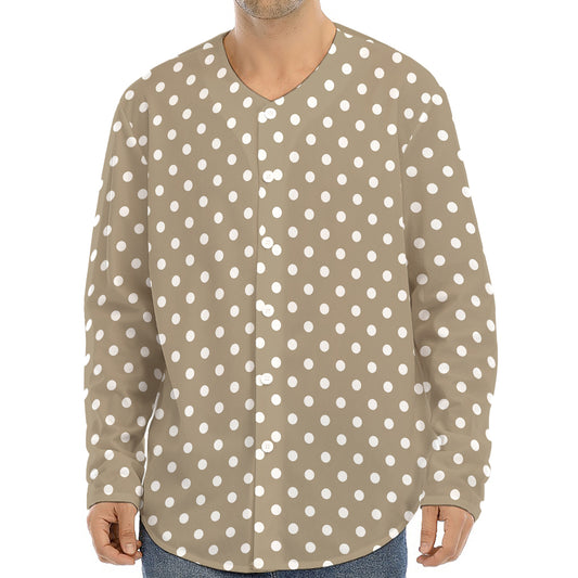 Beige And White Polka Dot Pattern Print Long Sleeve Baseball Jersey