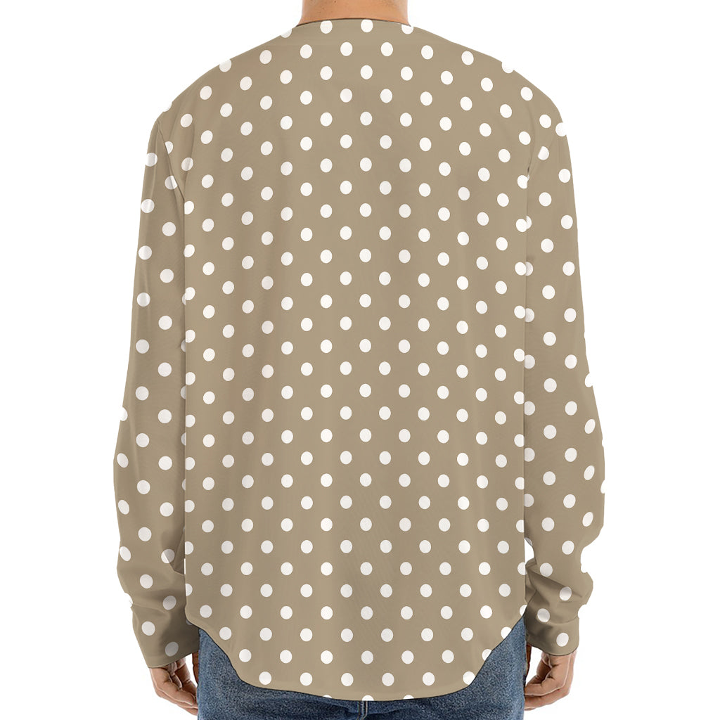 Beige And White Polka Dot Pattern Print Long Sleeve Baseball Jersey