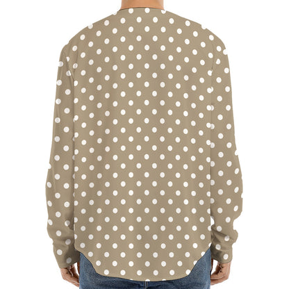 Beige And White Polka Dot Pattern Print Long Sleeve Baseball Jersey