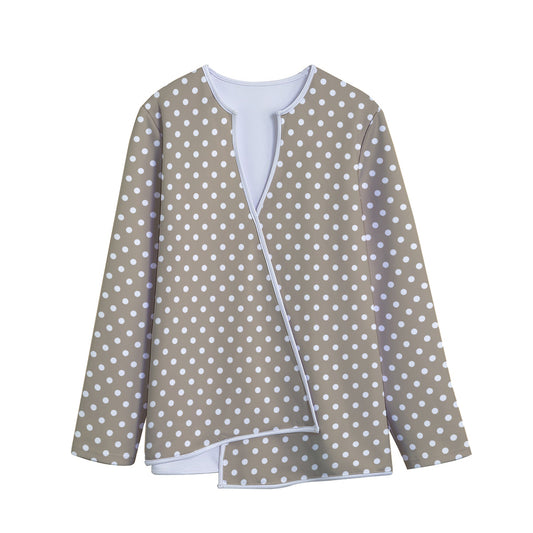 Beige And White Polka Dot Pattern Print Long Sleeve Short Coat
