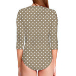 Beige And White Polka Dot Pattern Print Long Sleeve Swimsuit