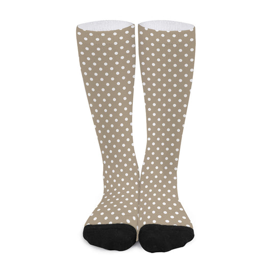 Beige And White Polka Dot Pattern Print Long Socks