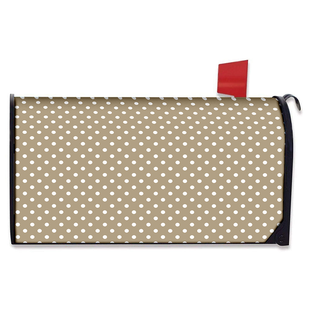 Beige And White Polka Dot Pattern Print Mailbox Cover