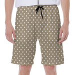 Beige And White Polka Dot Pattern Print Men's Beach Shorts