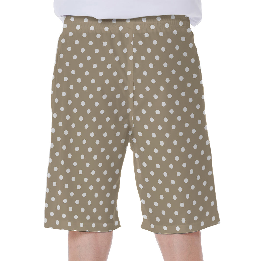 Beige And White Polka Dot Pattern Print Men's Beach Shorts