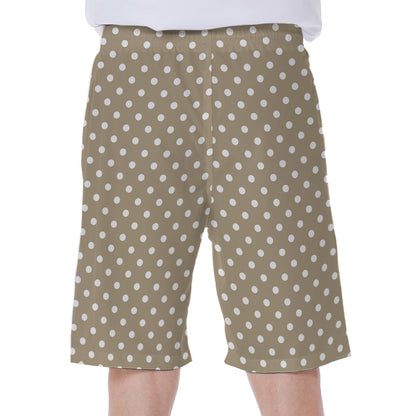 Beige And White Polka Dot Pattern Print Men's Beach Shorts