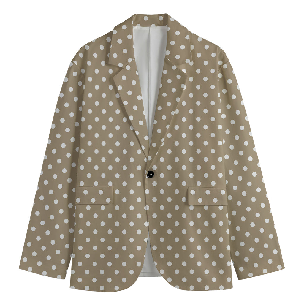 Beige And White Polka Dot Pattern Print Men's Blazer