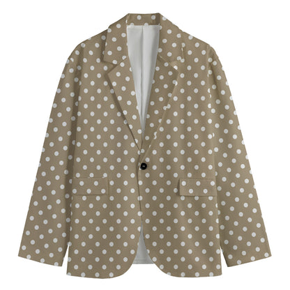 Beige And White Polka Dot Pattern Print Men's Blazer