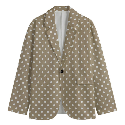 Beige And White Polka Dot Pattern Print Men's Blazer