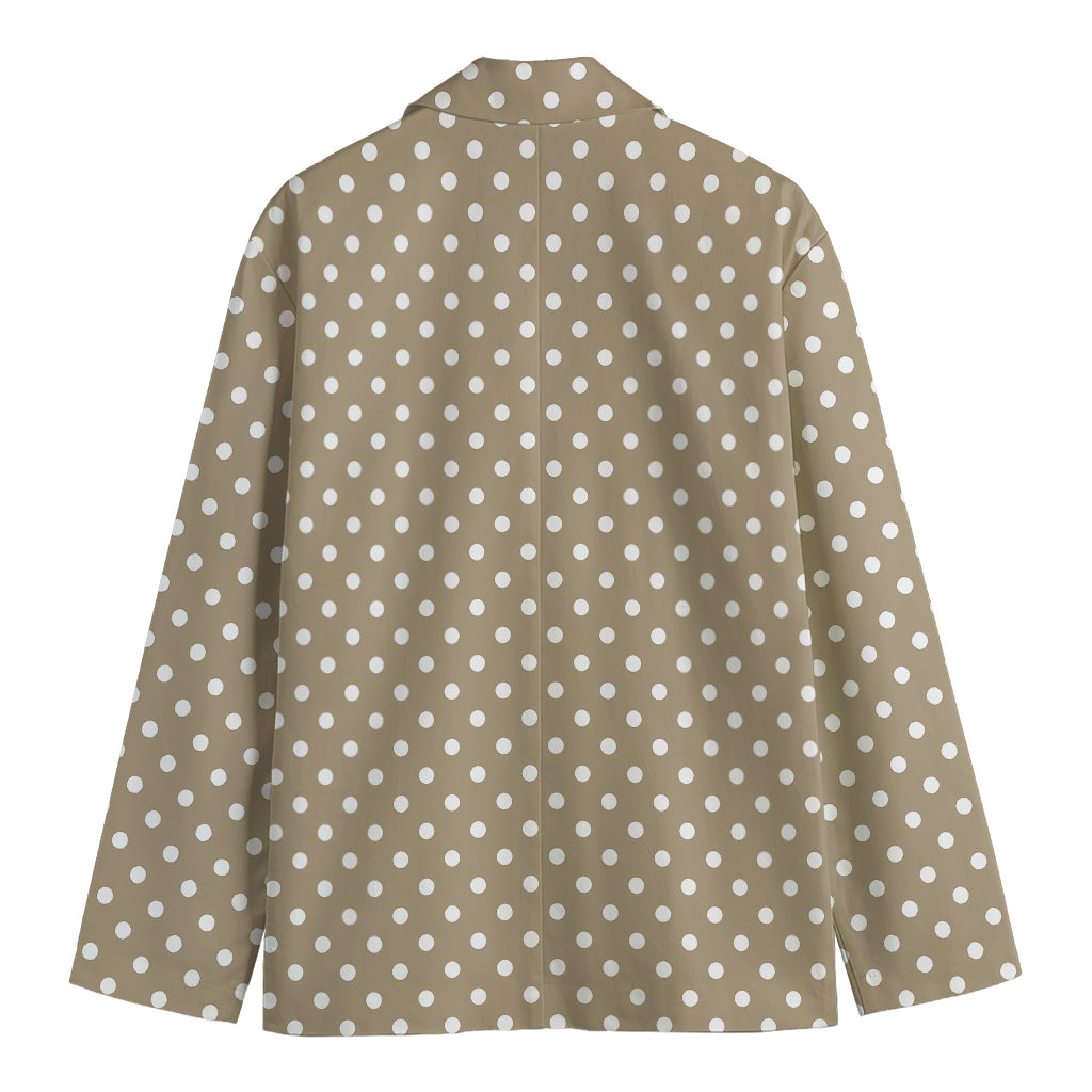 Beige And White Polka Dot Pattern Print Men's Blazer