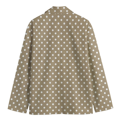 Beige And White Polka Dot Pattern Print Men's Blazer