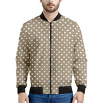 Beige And White Polka Dot Pattern Print Men's Bomber Jacket