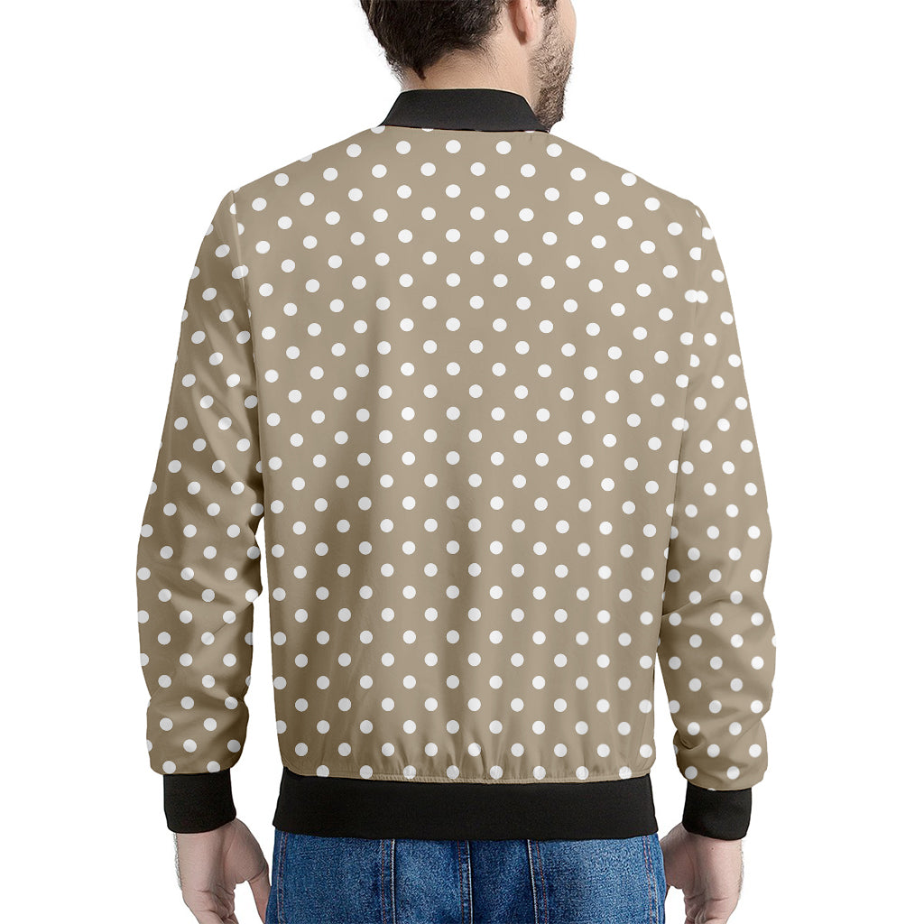 Beige And White Polka Dot Pattern Print Men's Bomber Jacket