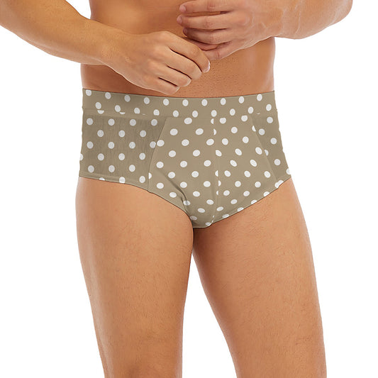 Beige And White Polka Dot Pattern Print Men's Briefs