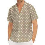 Beige And White Polka Dot Pattern Print Men's Deep V-Neck Shirt