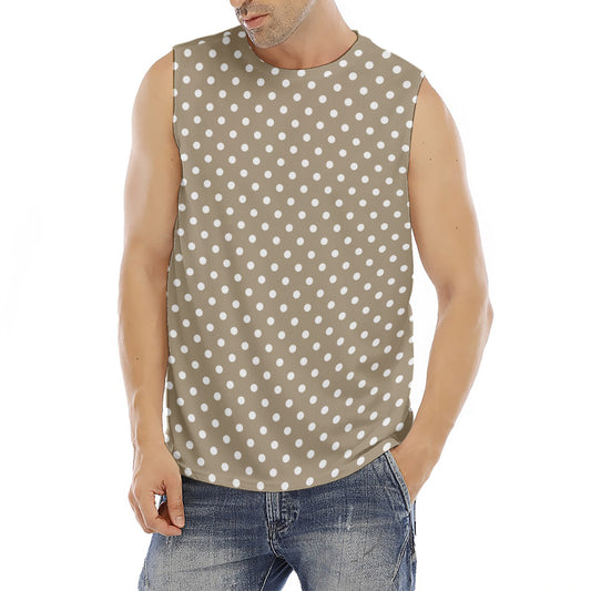 Beige And White Polka Dot Pattern Print Men's Fitness Tank Top