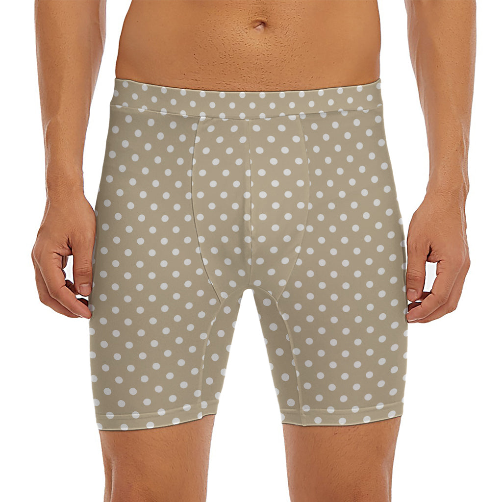 Beige And White Polka Dot Pattern Print Men's Long Boxer Briefs